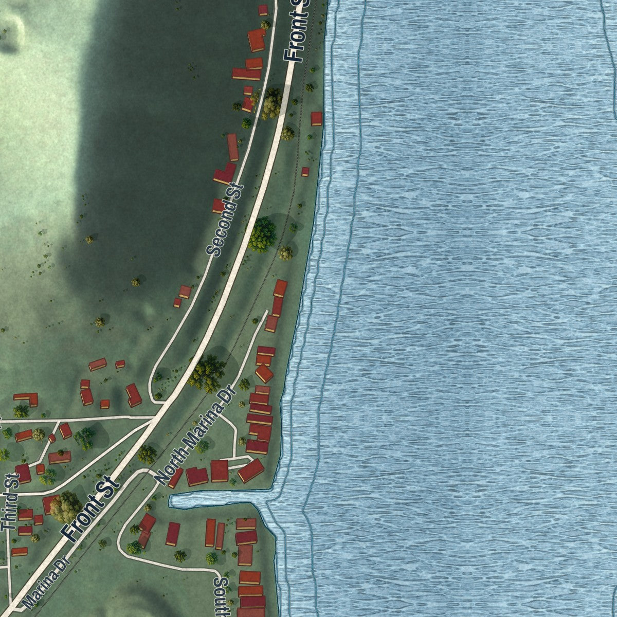 Second close-up of the map of Brownsville, Minnesota print showing more streets and buildings