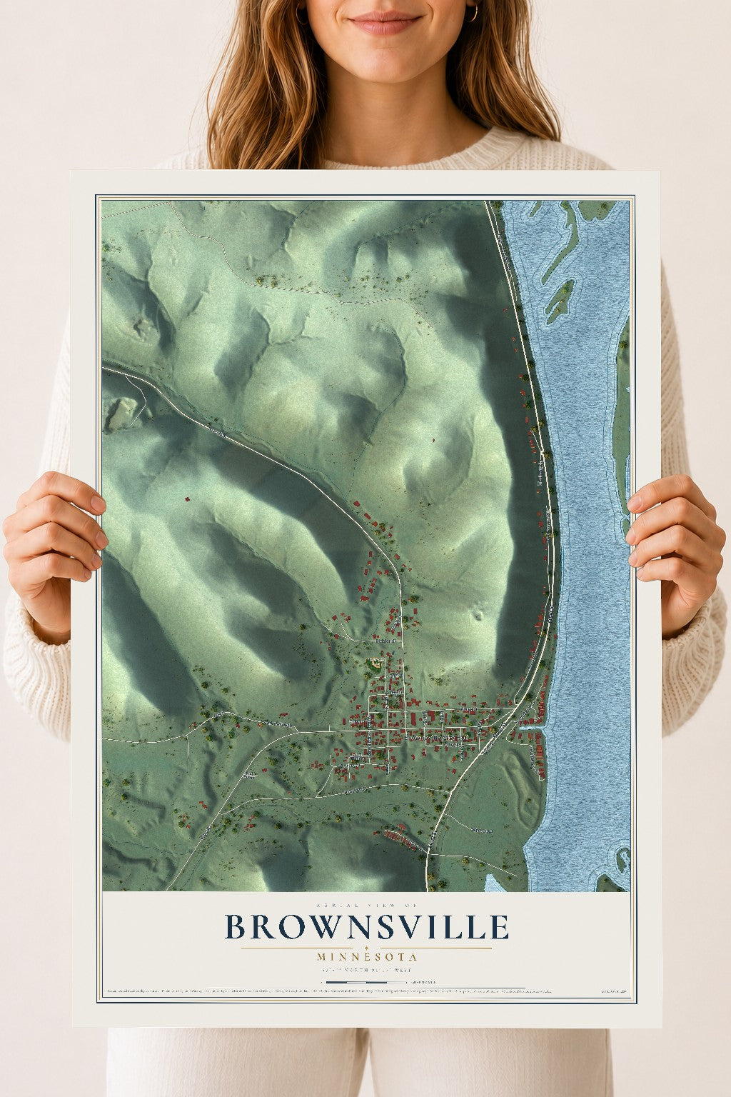 Map of Brownsville, Minnesota, 18 x 24 inch unframed archival matte print