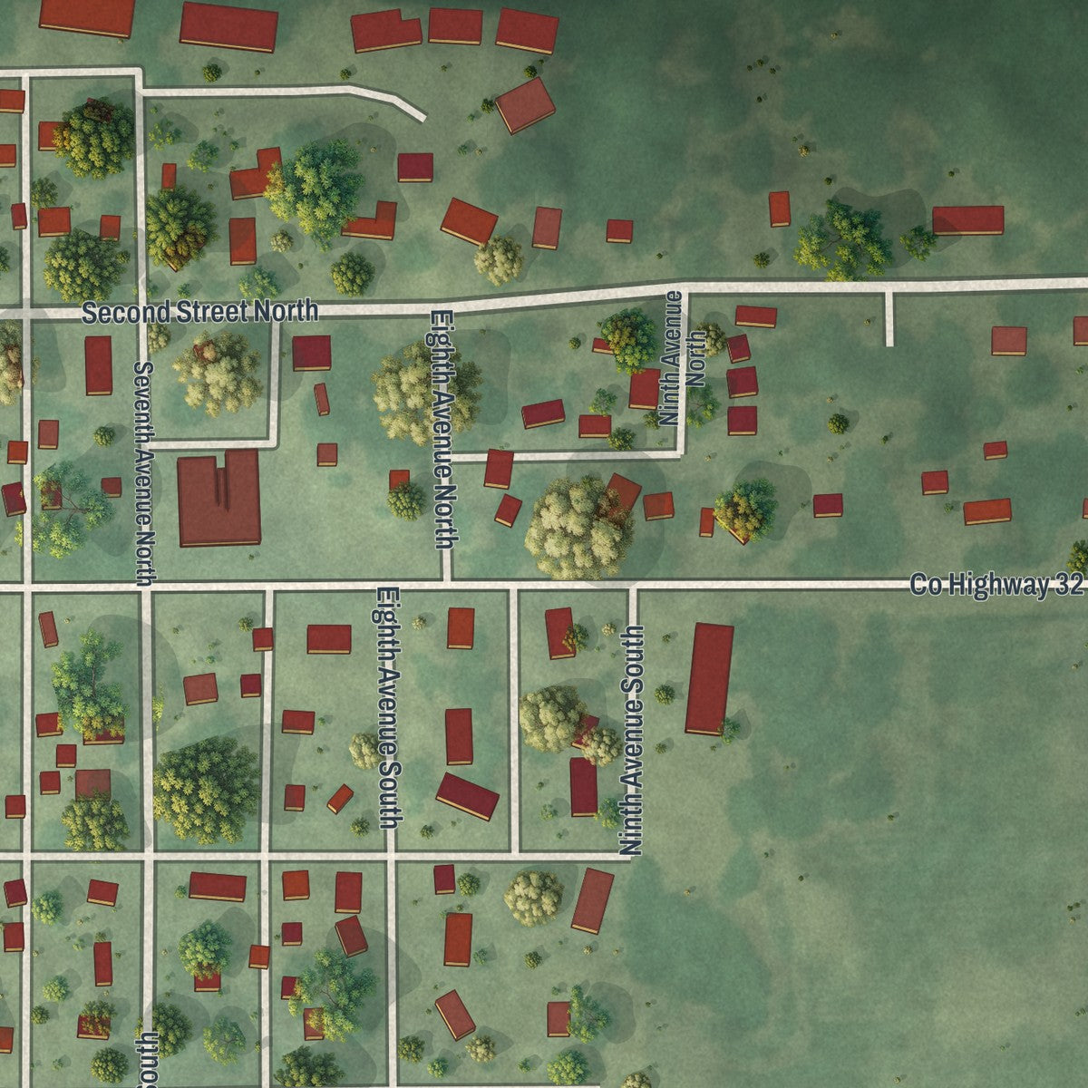 Second close-up of the map of Brownton, Minnesota print showing more streets and buildings