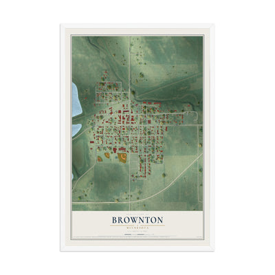 Map of Brownton, Minnesota, 12 x 18 inch print in a white wood frame