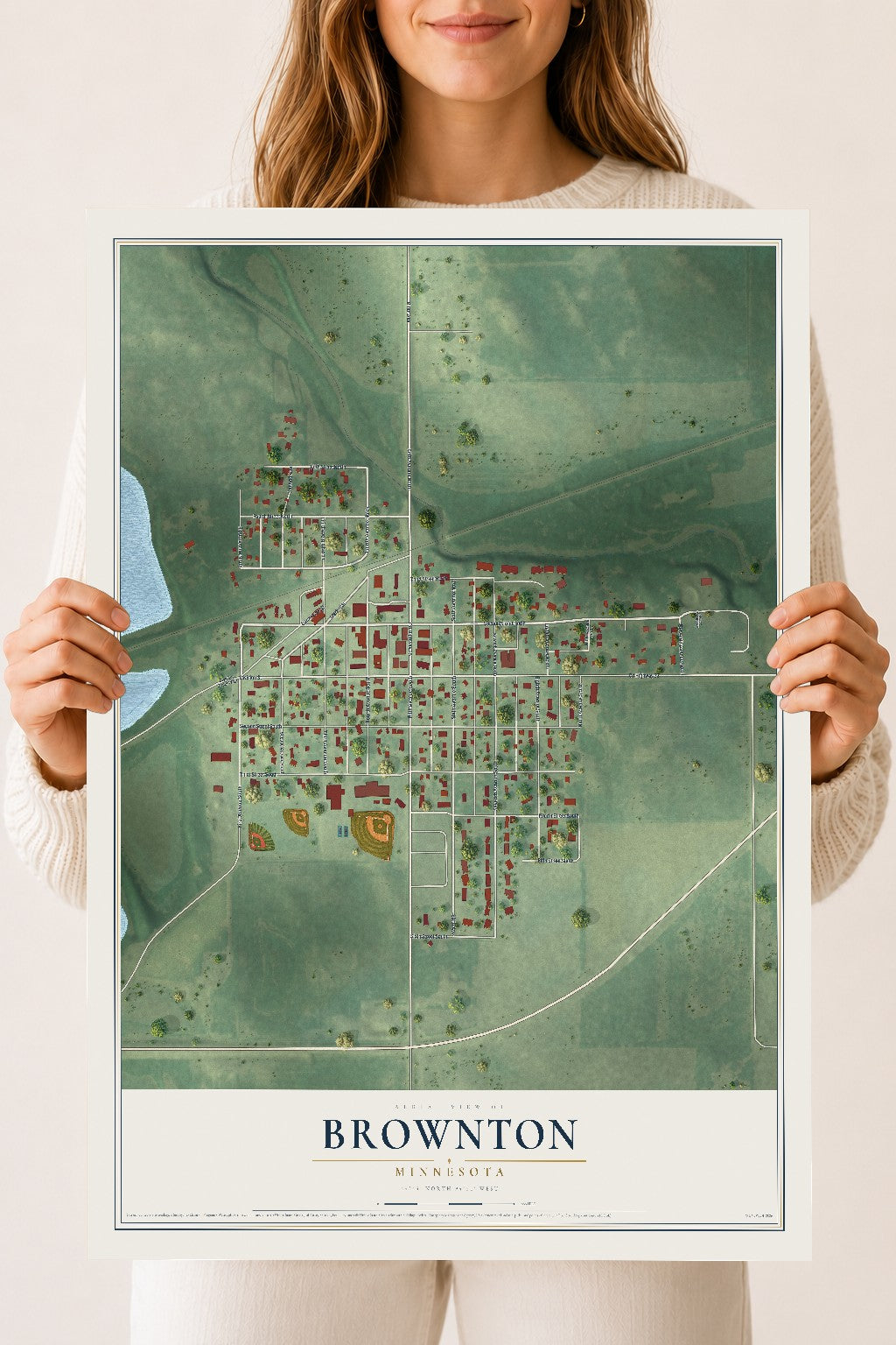 Map of Brownton, Minnesota, 18 x 24 inch unframed archival matte print