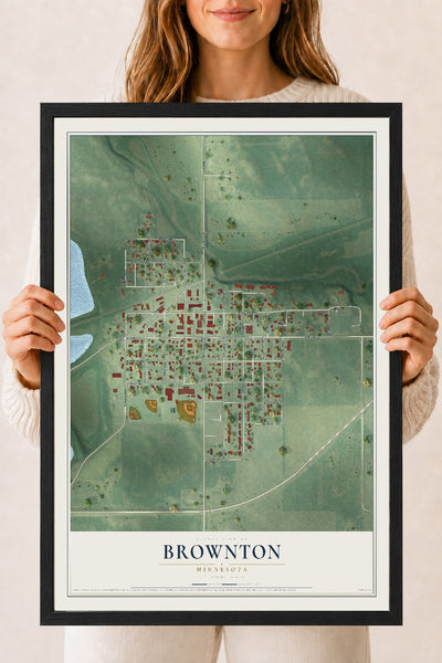 Map of Brownton, Minnesota, 18 x 24 inch print in a black wood frame