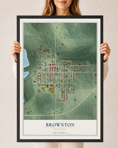 Map of Brownton, Minnesota, 24 x 36 inch print in a black wood frame