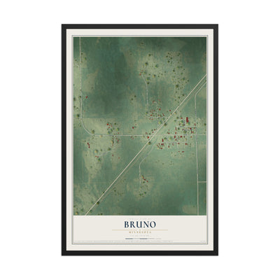 Map of Bruno, Minnesota, 12 x 18 inch print in a black wood frame