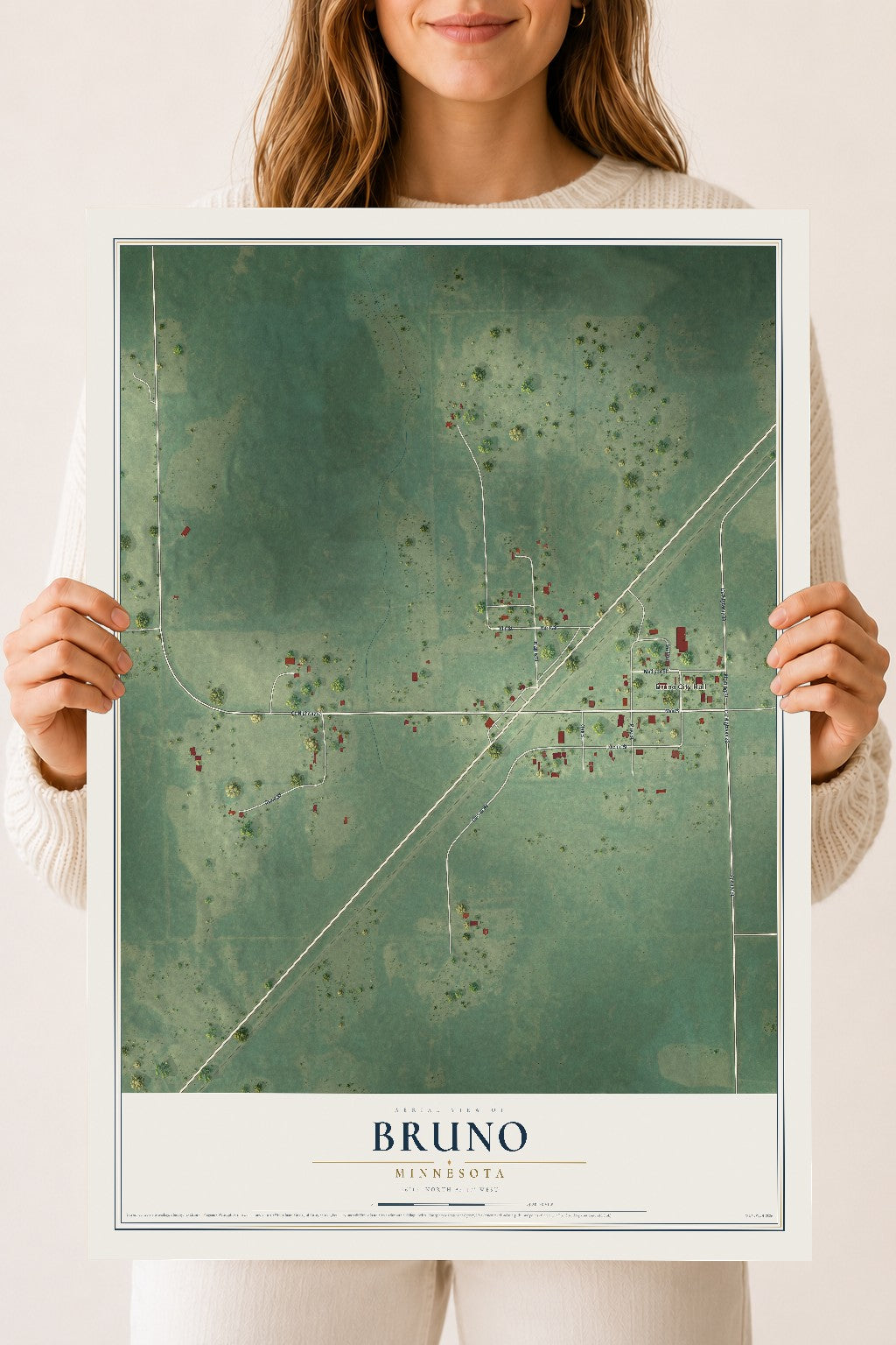 Map of Bruno, Minnesota, 18 x 24 inch unframed archival matte print