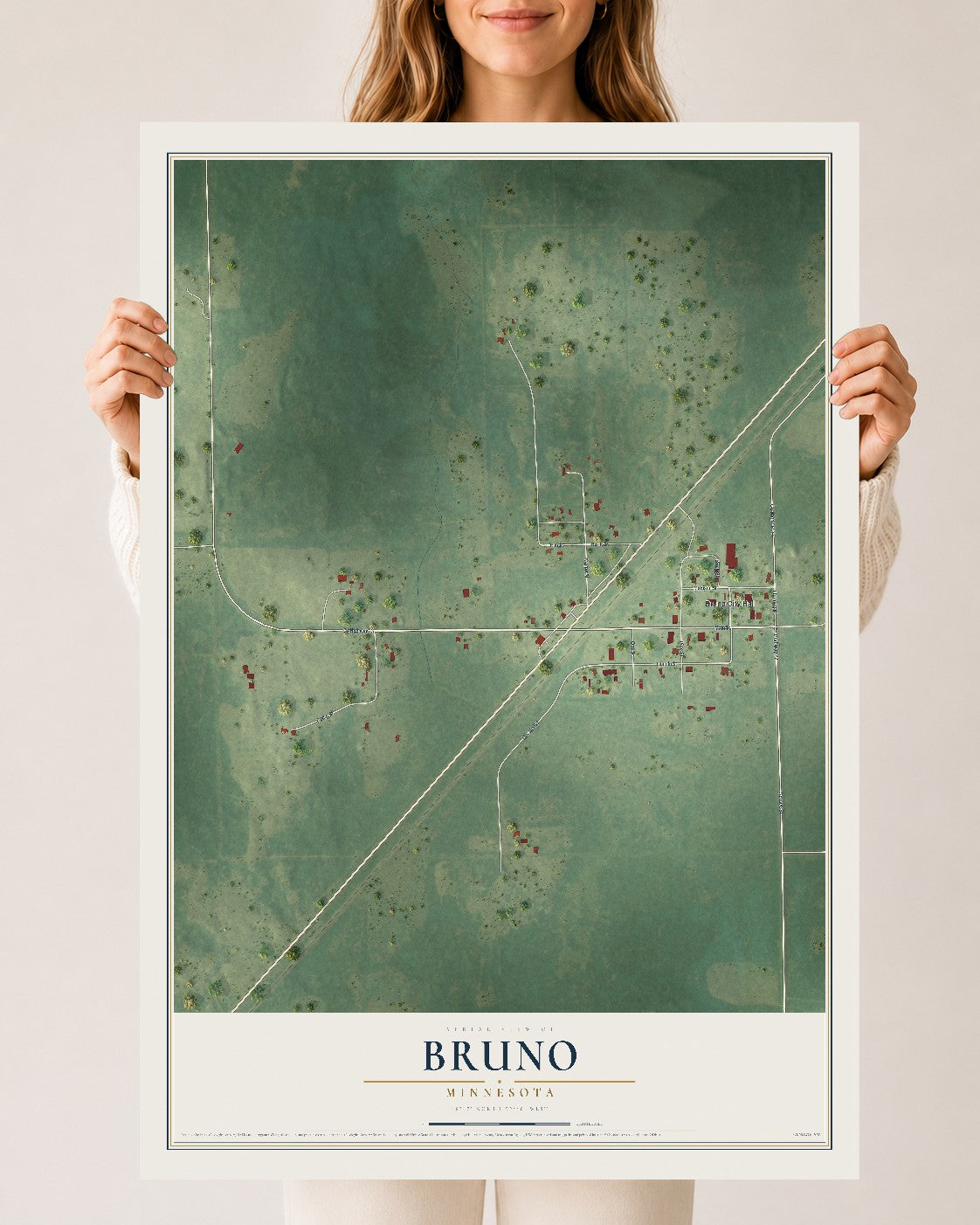 Map of Bruno, Minnesota, 24 x 36 inch unframed archival matte print