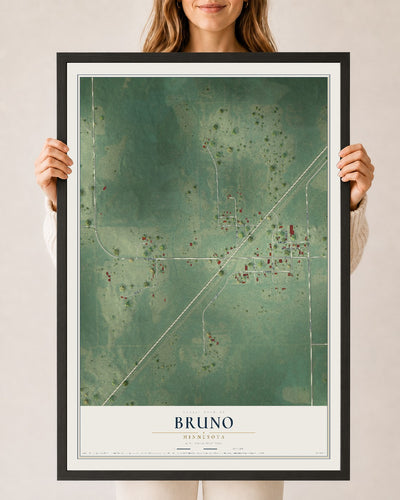 Map of Bruno, Minnesota, 24 x 36 inch print in a black wood frame