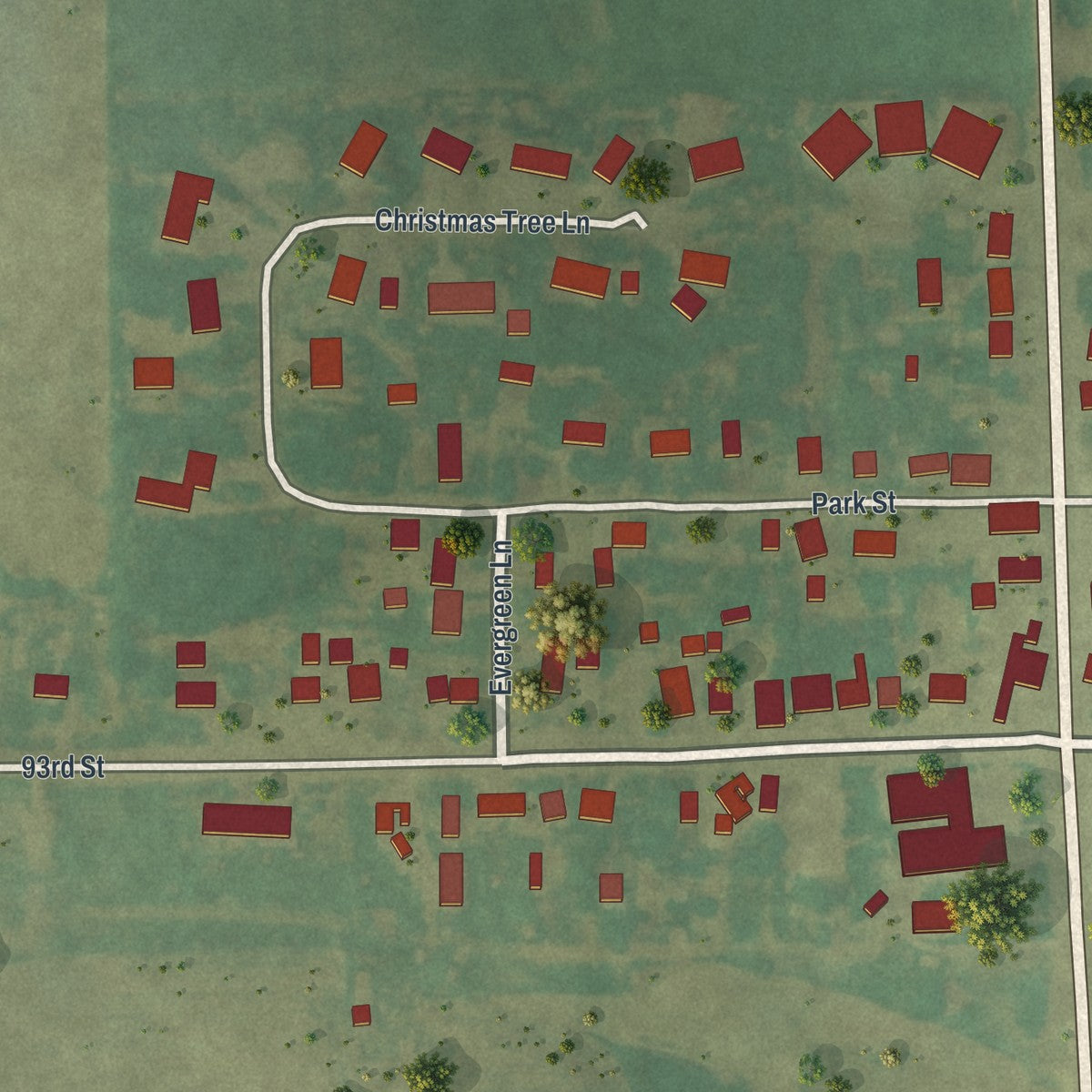 Close-up of the map of Buckman, Minnesota print showing street and building detail