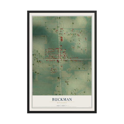 Map of Buckman, Minnesota, 12 x 18 inch print in a black wood frame