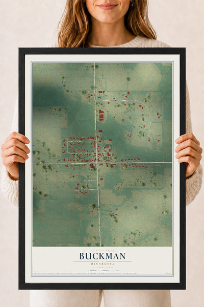 Map of Buckman, Minnesota, 18 x 24 inch print in a black wood frame
