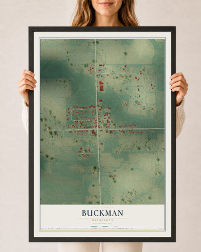 Map of Buckman, Minnesota, 24 x 36 inch print in a black wood frame