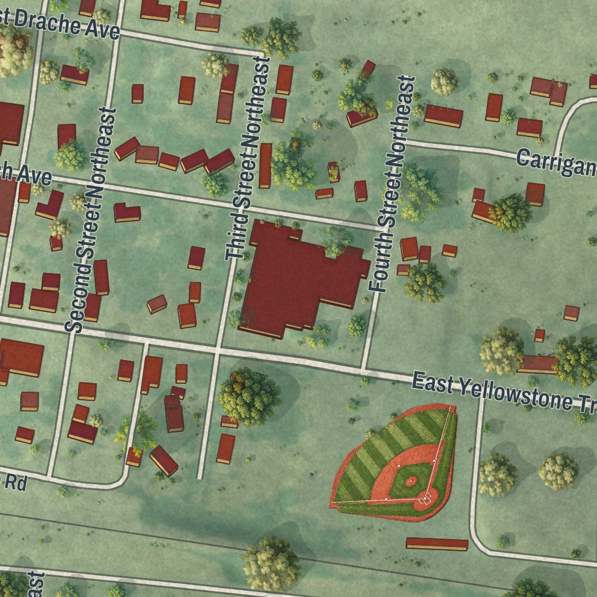 Second close-up of the map of Buffalo Lake, Minnesota print showing more streets and buildings