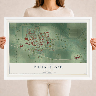 Map of Buffalo Lake, Minnesota, 18 x 24 inch print in a white wood frame