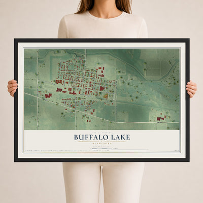 Map of Buffalo Lake, Minnesota, 24 x 36 inch print in a black wood frame