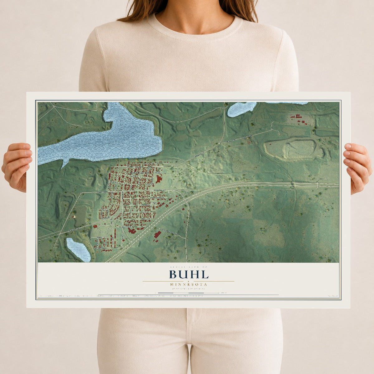 Map of Buhl, Minnesota, 12 x 18 inch unframed archival matte print