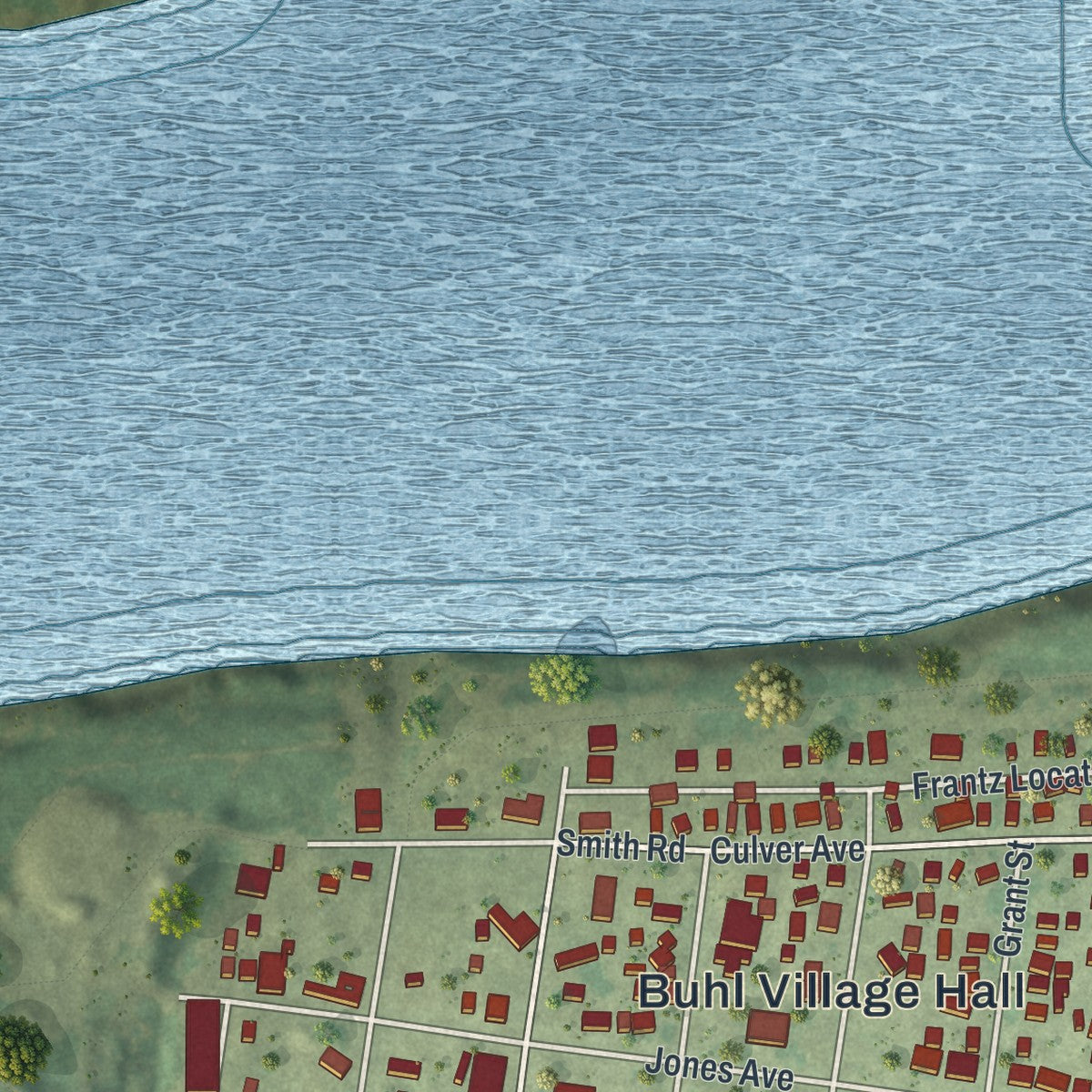 Second close-up of the map of Buhl, Minnesota print showing more streets and buildings