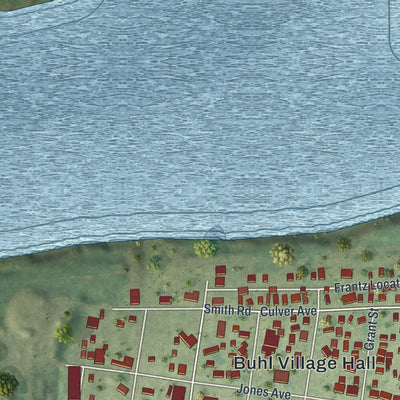Second close-up of the map of Buhl, Minnesota print showing more streets and buildings