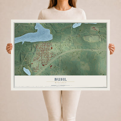 Map of Buhl, Minnesota, 24 x 36 inch unframed archival matte print