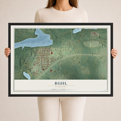 Map of Buhl, Minnesota, 24 x 36 inch print in a black wood frame