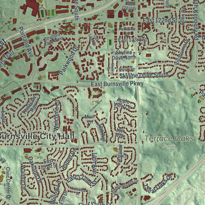 Second close-up of the map of Burnsville, Minnesota print showing more streets and buildings