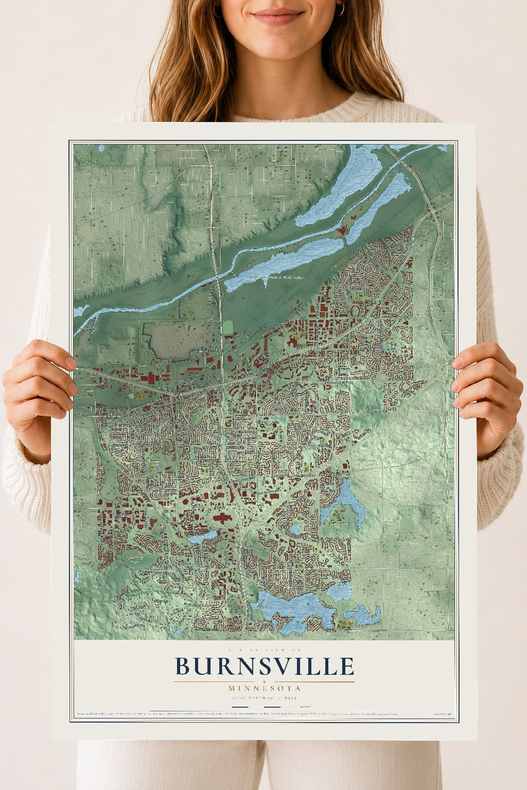 Map of Burnsville, Minnesota, 18 x 24 inch unframed archival matte print