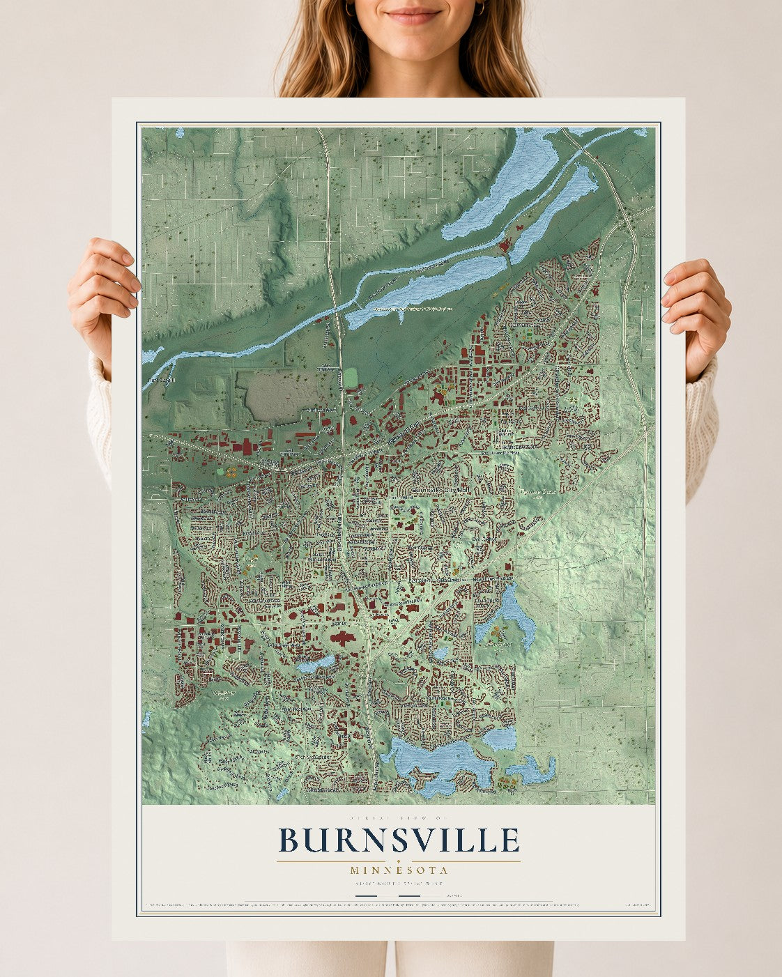 Map of Burnsville, Minnesota, 24 x 36 inch unframed archival matte print