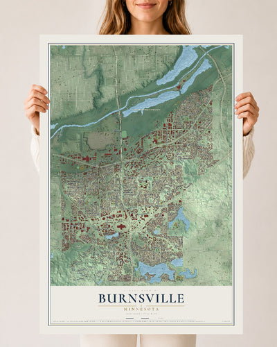 Map of Burnsville, Minnesota, 24 x 36 inch unframed archival matte print
