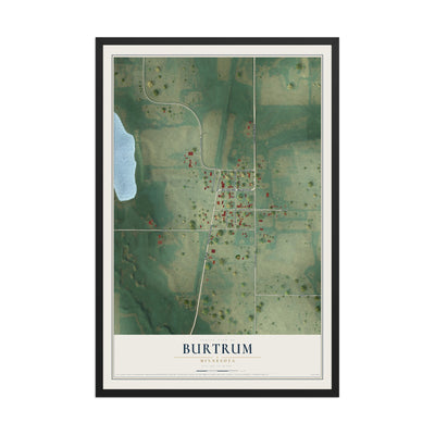 Map of Burtrum, Minnesota, 12 x 18 inch print in a black wood frame