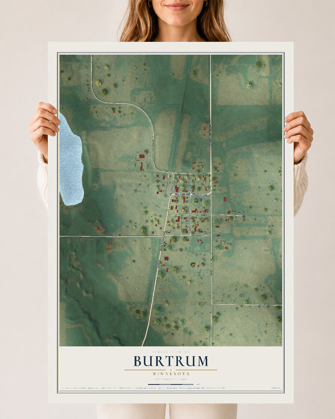 Map of Burtrum, Minnesota, 24 x 36 inch unframed archival matte print