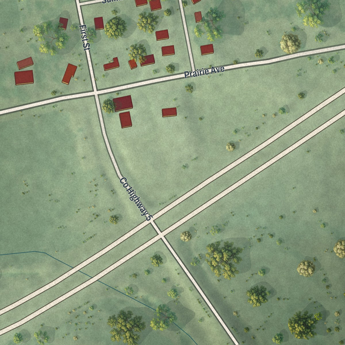 Second close-up of the map of Butterfield, Minnesota print showing more streets and buildings