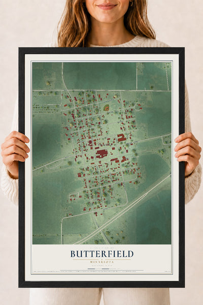 Map of Butterfield, Minnesota, 18 x 24 inch print in a black wood frame
