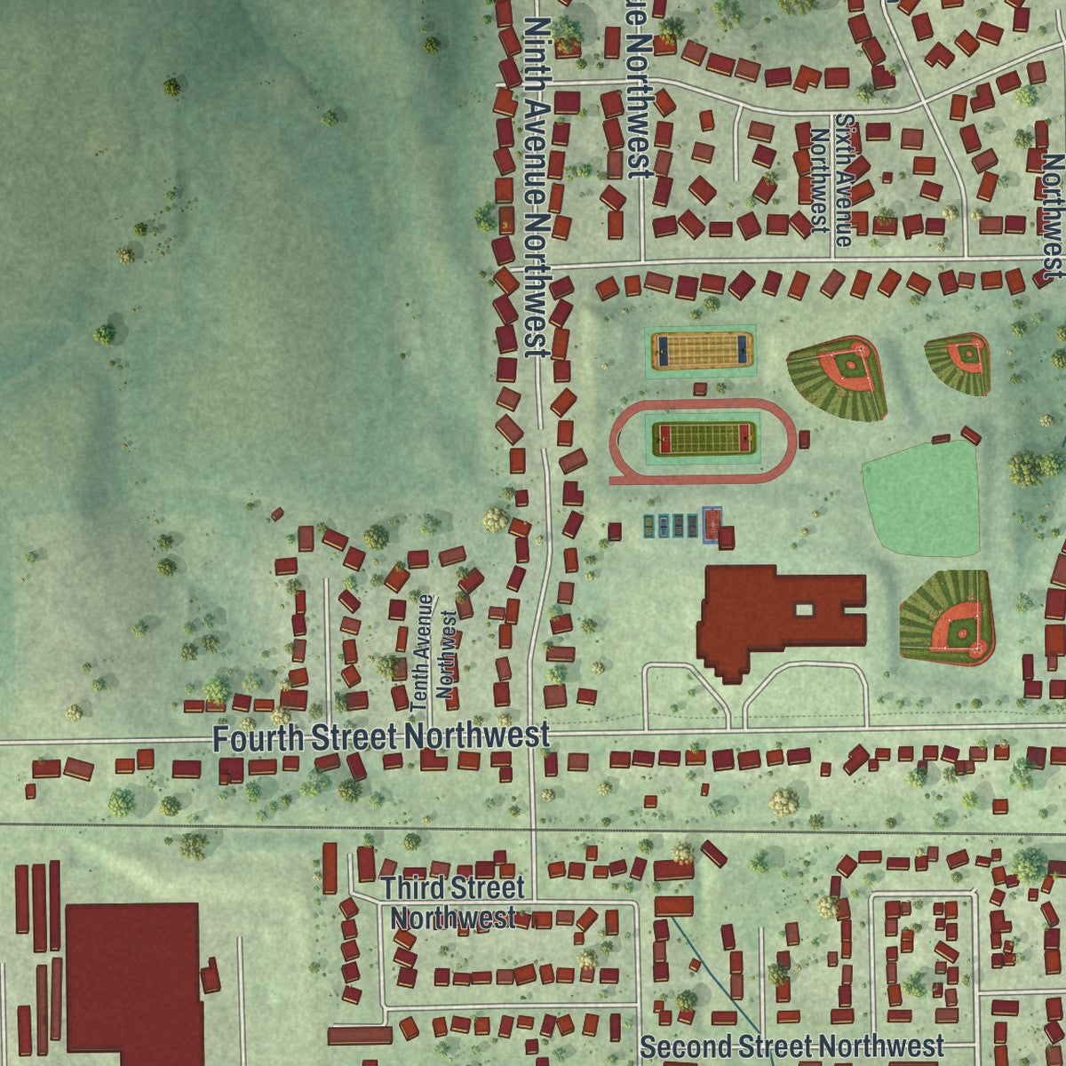 Second close-up of the map of Byron, Minnesota print showing more streets and buildings