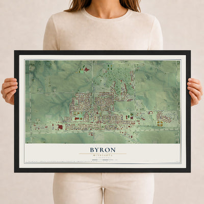 Map of Byron, Minnesota, 12 x 18 inch print in a black wood frame