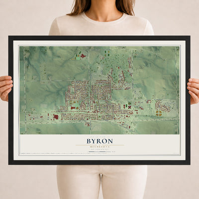 Map of Byron, Minnesota, 18 x 24 inch print in a black wood frame
