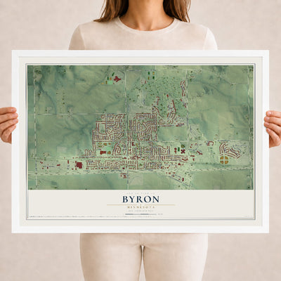 Map of Byron, Minnesota, 18 x 24 inch print in a white wood frame