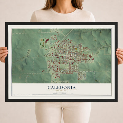 Map of Caledonia, Minnesota, 18 x 24 inch print in a black wood frame
