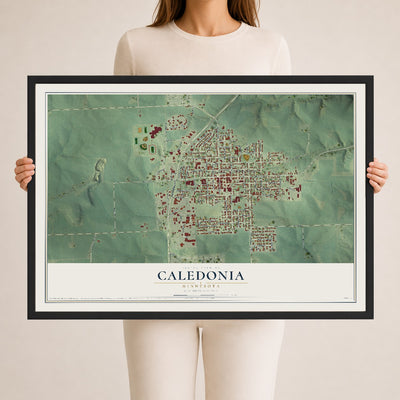 Map of Caledonia, Minnesota, 24 x 36 inch print in a black wood frame