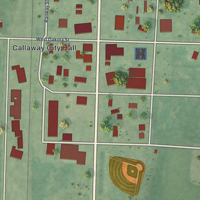 Close-up of the map of Callaway, Minnesota print showing street and building detail