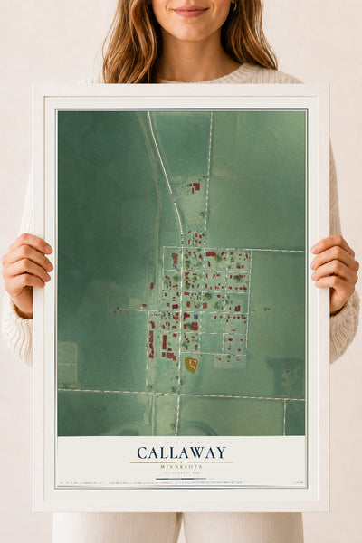 Map of Callaway, Minnesota, 18 x 24 inch print in a white wood frame