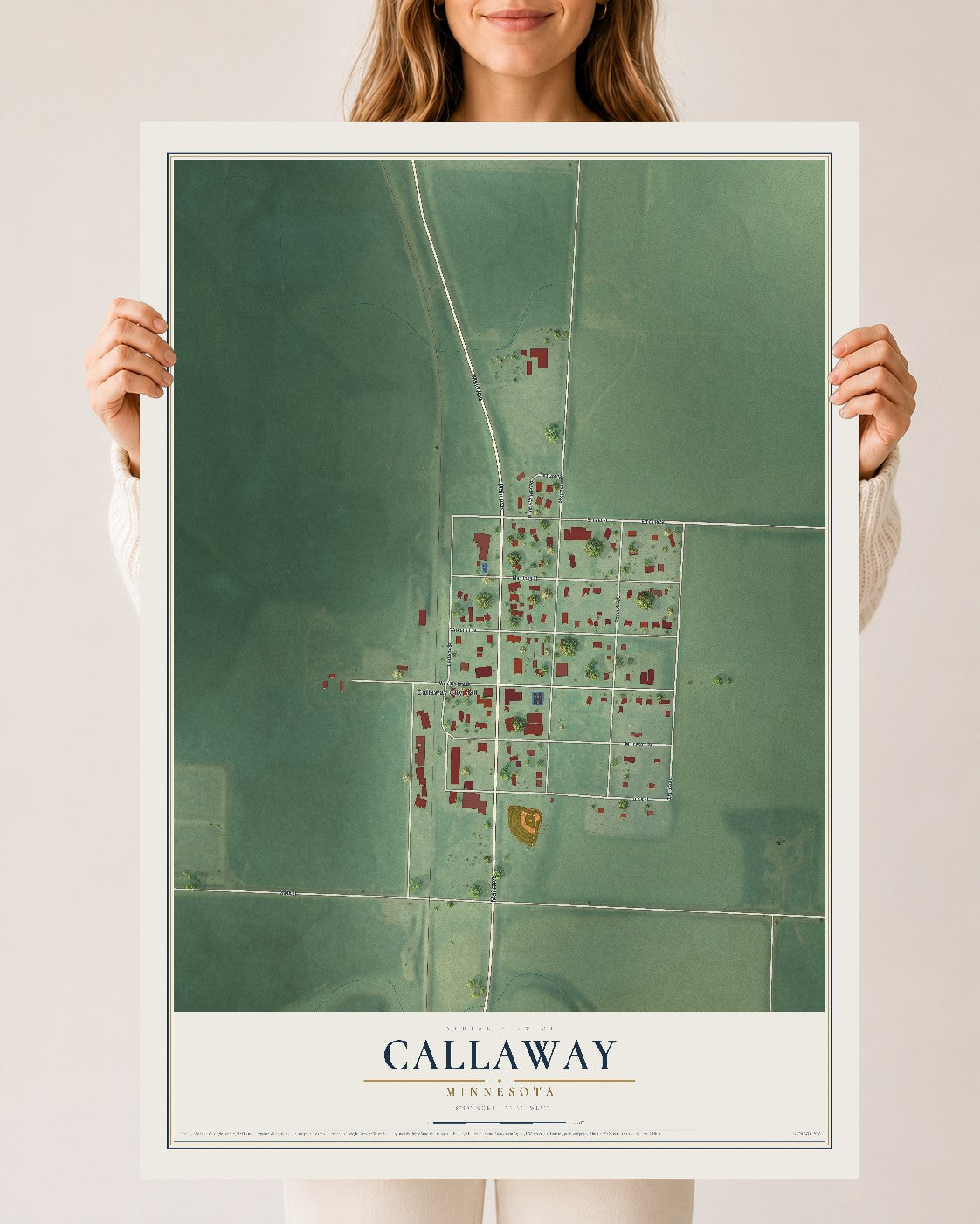 Map of Callaway, Minnesota, 24 x 36 inch unframed archival matte print