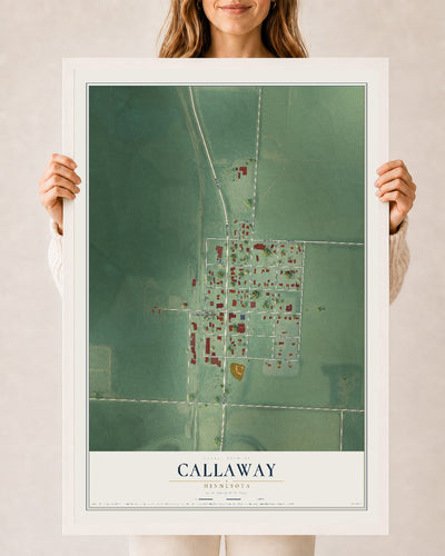 Map of Callaway, Minnesota, 24 x 36 inch print in a white wood frame