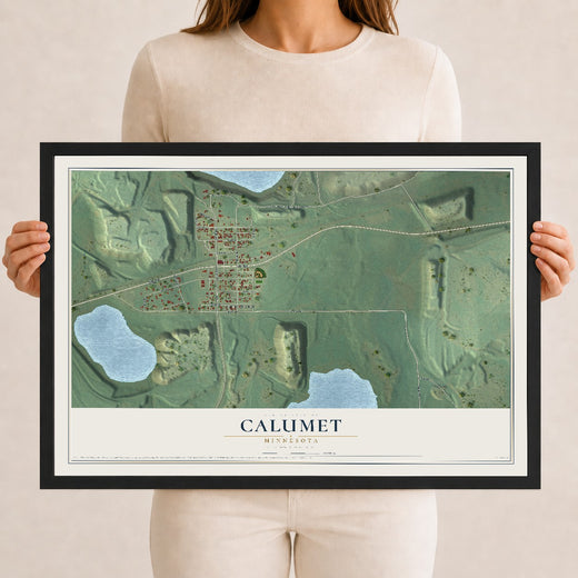 Map of Calumet, Minnesota, 12 x 18 inch print in a black wood frame