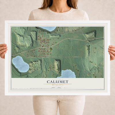Map of Calumet, Minnesota, 18 x 24 inch print in a white wood frame