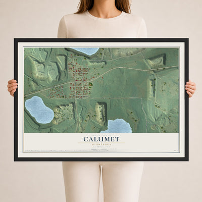 Map of Calumet, Minnesota, 24 x 36 inch print in a black wood frame