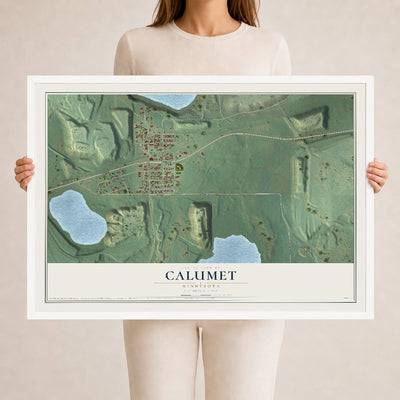 Map of Calumet, Minnesota, 24 x 36 inch print in a white wood frame