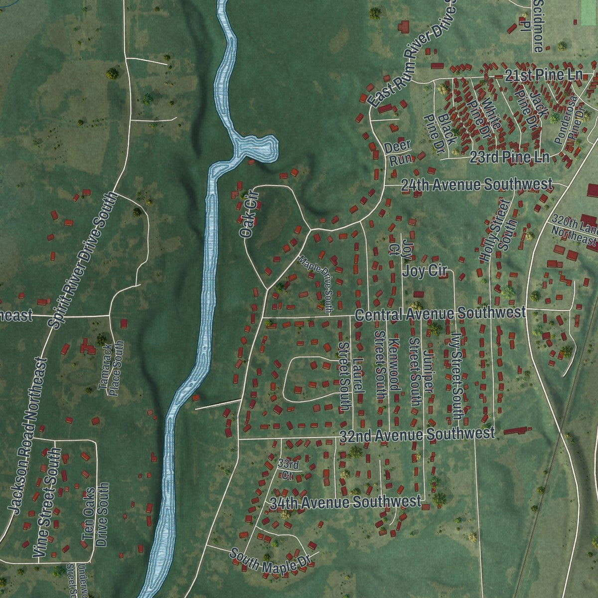 Second close-up of the map of Cambridge, Minnesota print showing more streets and buildings