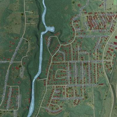 Second close-up of the map of Cambridge, Minnesota print showing more streets and buildings