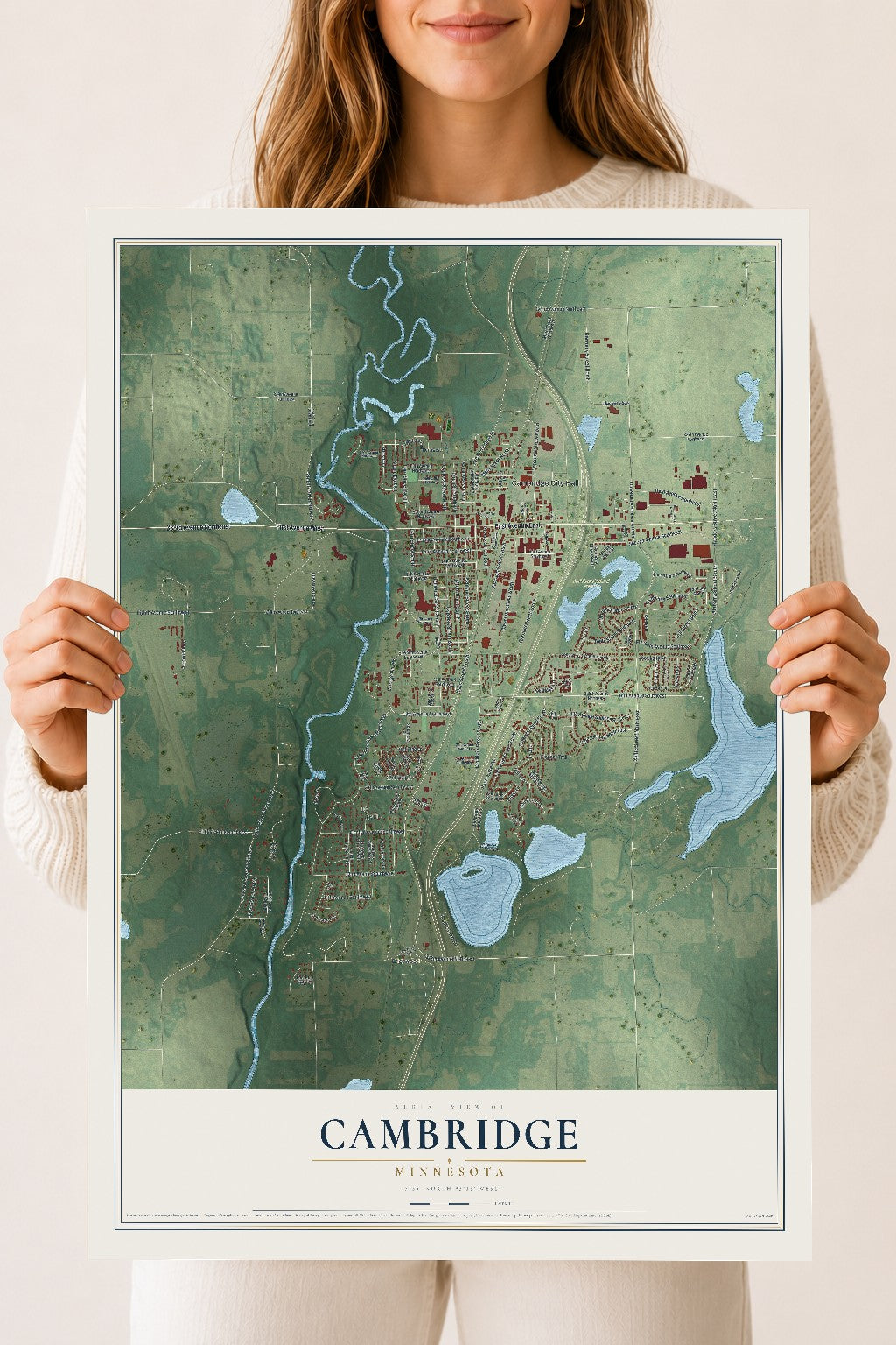 Map of Cambridge, Minnesota, 18 x 24 inch unframed archival matte print