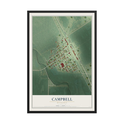 Map of Campbell, Minnesota, 12 x 18 inch print in a black wood frame