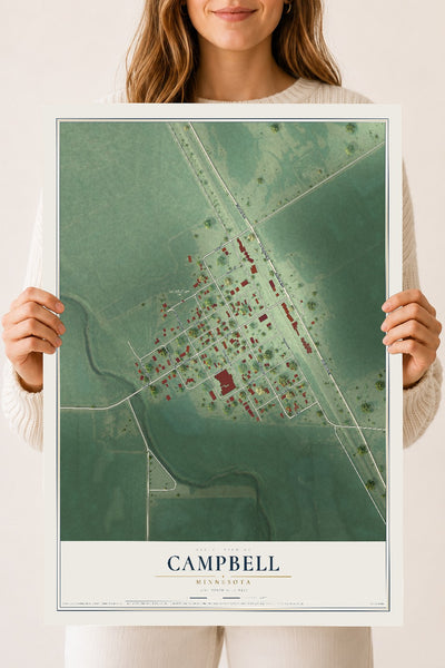 Map of Campbell, Minnesota, 18 x 24 inch unframed archival matte print
